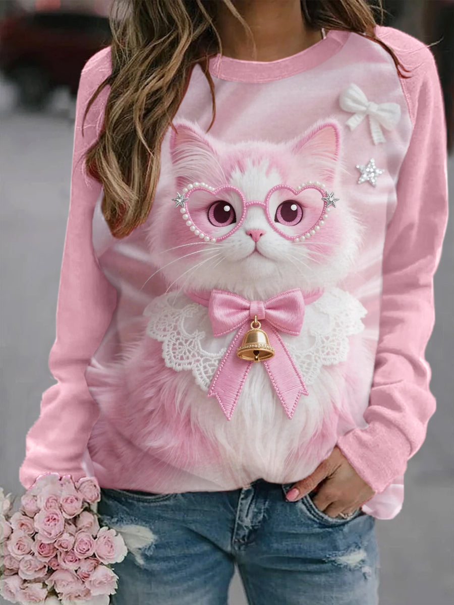 Women's Pink Cat Pink Ribbon Breast Cancer Awareness Sweatshirt