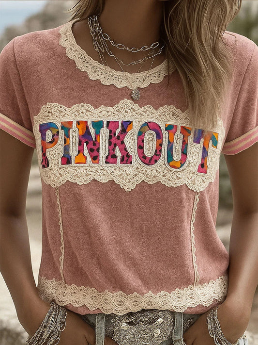 Women's Breast Cancer Awareness Pink Out Print Casual T-Shirt