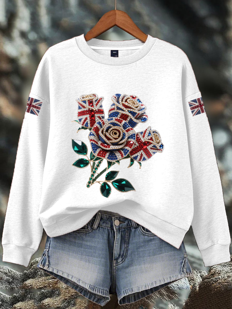 Women's British imitation diamond hot-drilling Print Sweatshirt