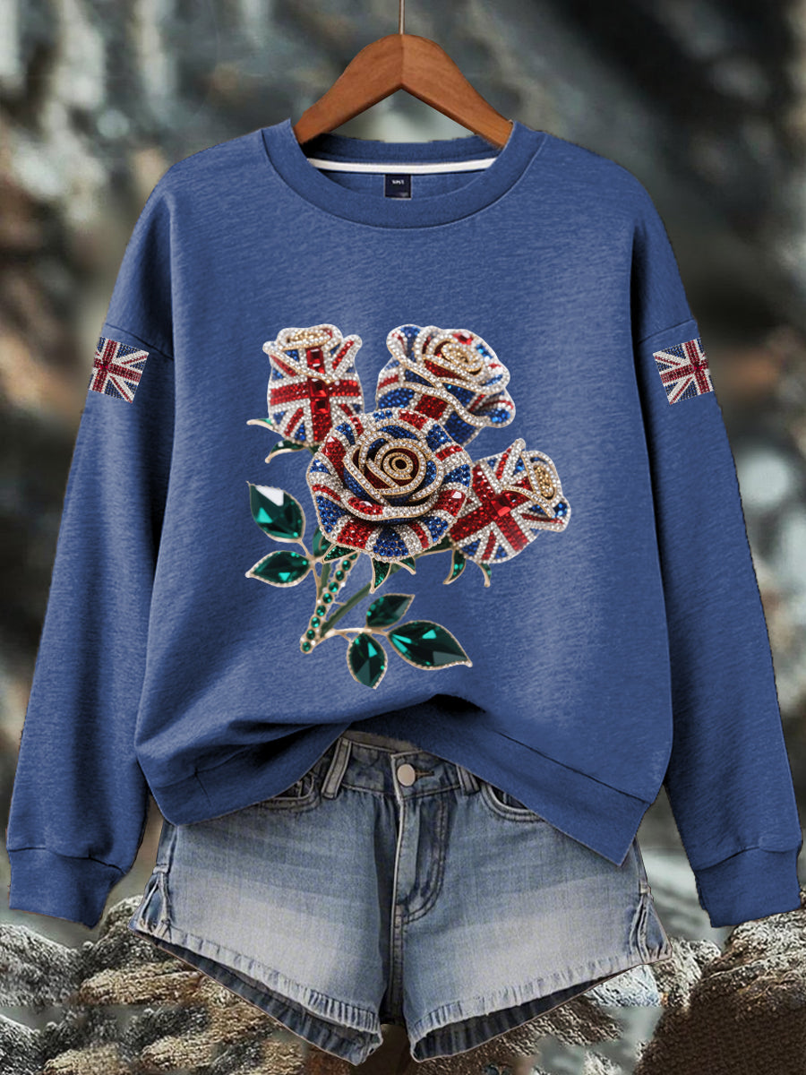 Women's British imitation diamond hot-drilling Print Sweatshirt
