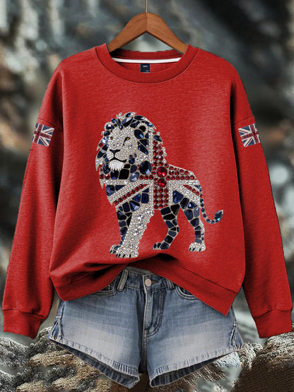 Women's British imitation diamond hot-drilling Print Sweatshirt