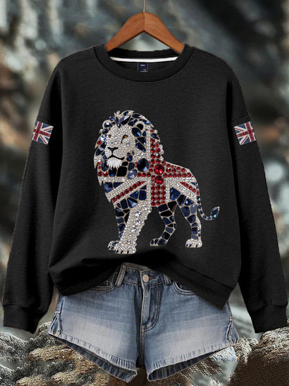 Women's British imitation diamond hot-drilling Print Sweatshirt