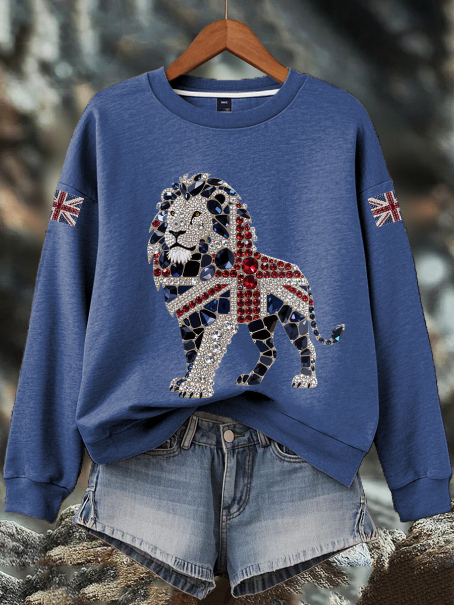 Women's British imitation diamond hot-drilling Print Sweatshirt