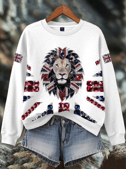 Women's British imitation diamond hot-drilling Print Sweatshirt
