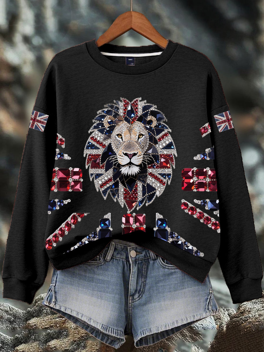Women's British imitation diamond hot-drilling Print Sweatshirt
