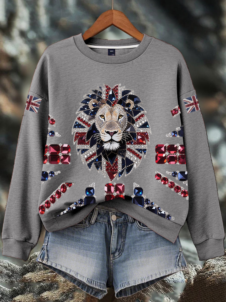 Women's British imitation diamond hot-drilling Print Sweatshirt
