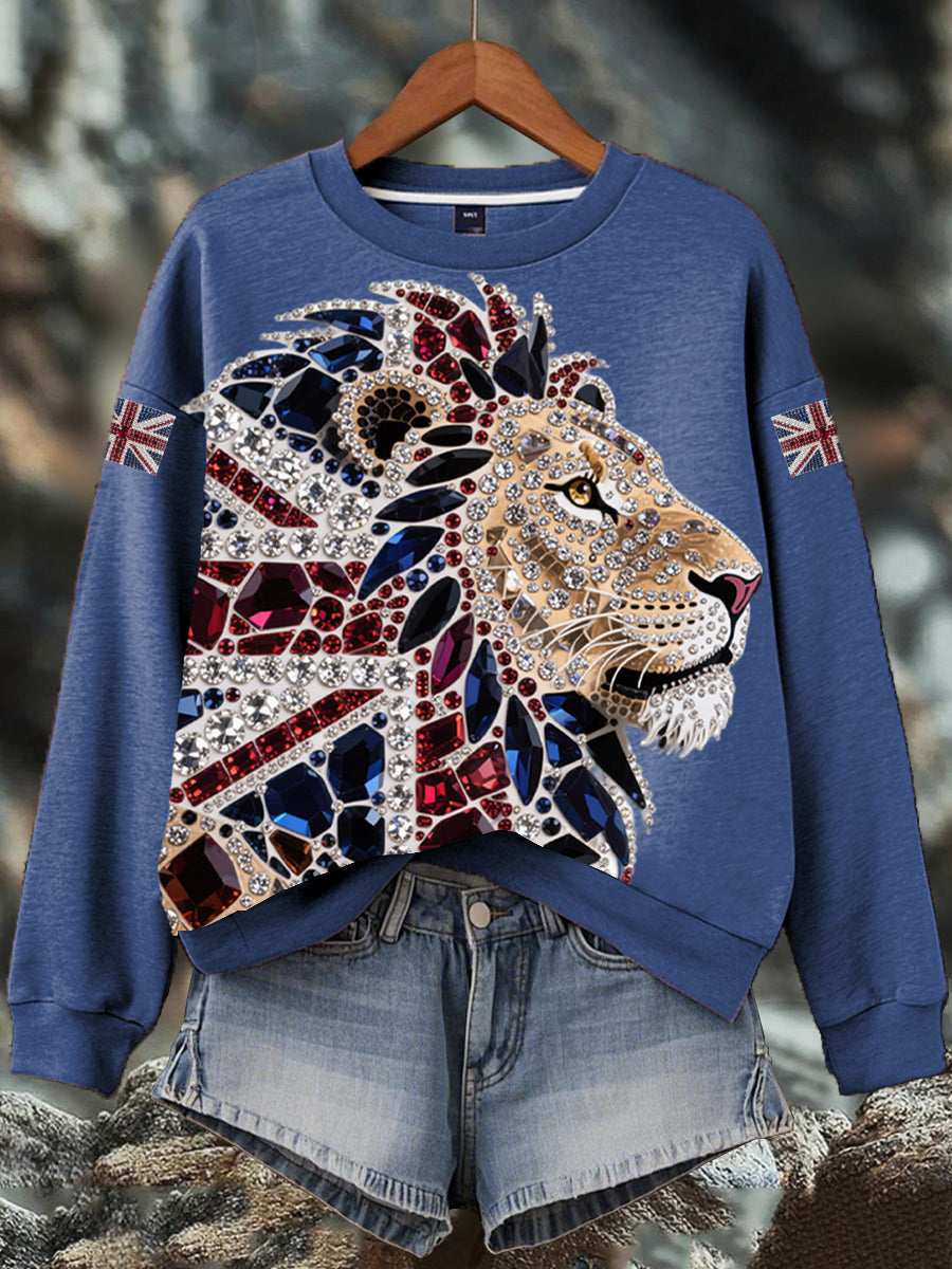 Women's British imitation diamond hot-drilling Print Sweatshirt