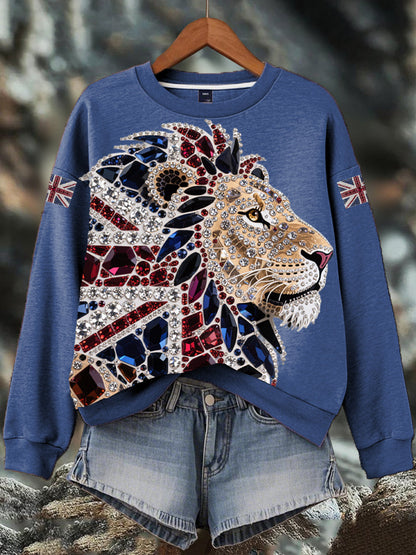 Women's British imitation diamond hot-drilling Print Sweatshirt