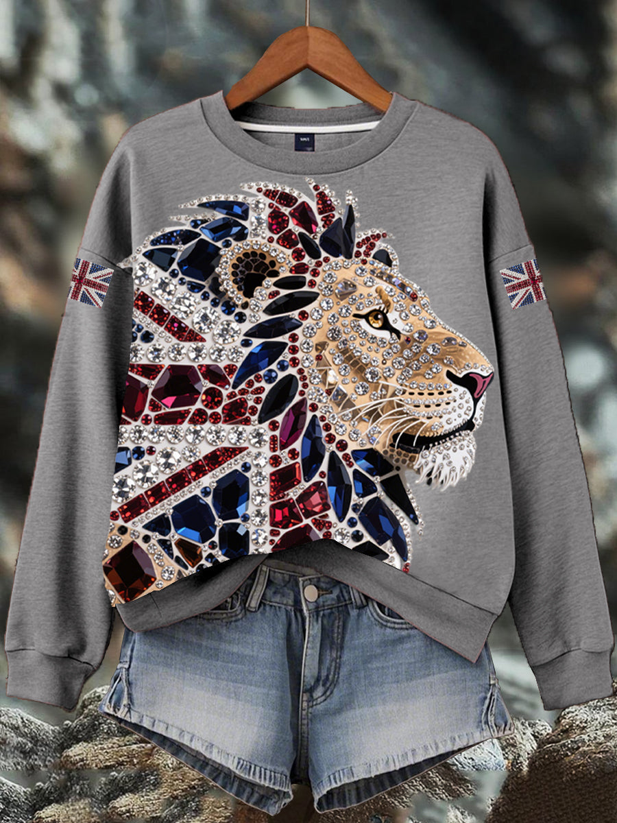 Women's British imitation diamond hot-drilling Print Sweatshirt