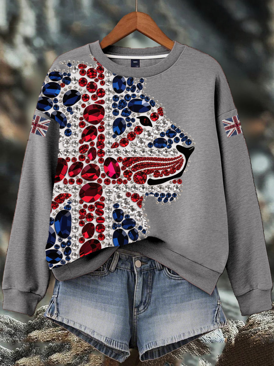 Women's British imitation diamond hot-drilling Print Sweatshirt