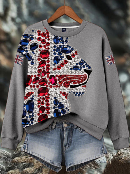 Women's British imitation diamond hot-drilling Print Sweatshirt