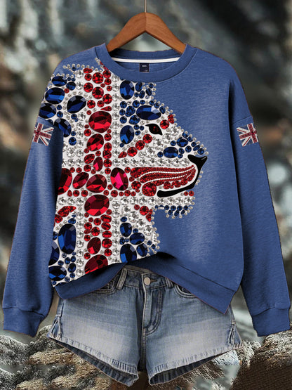 Women's British imitation diamond hot-drilling Print Sweatshirt