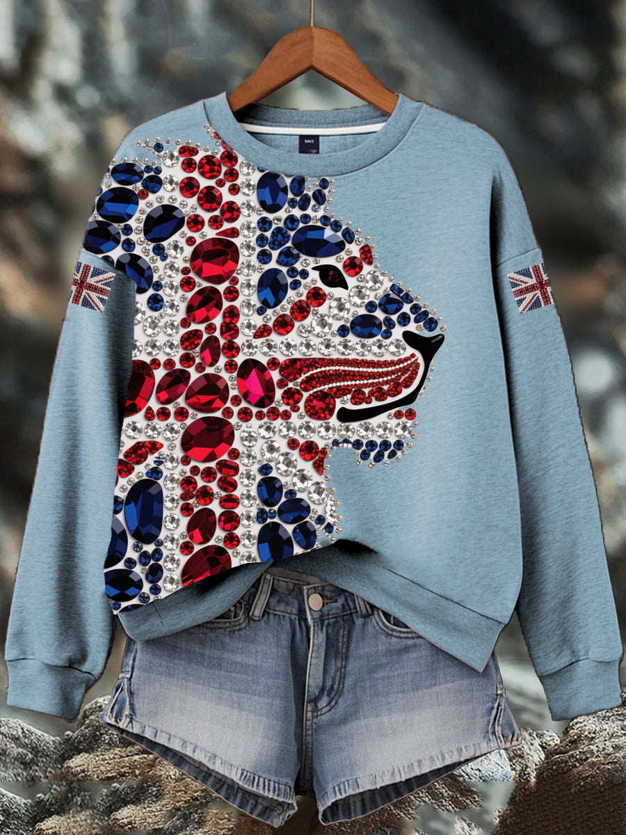 Women's British imitation diamond hot-drilling Print Sweatshirt