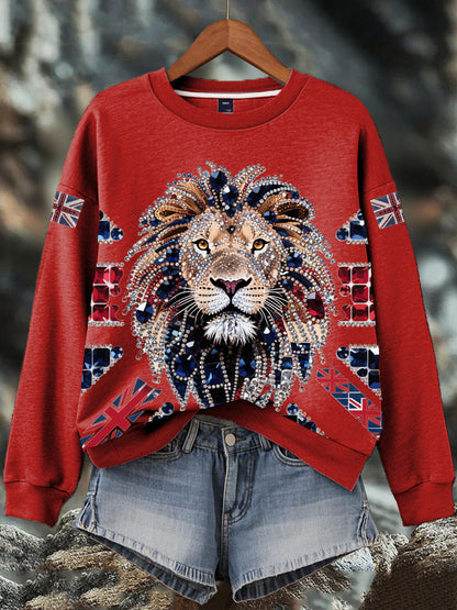 Women's British imitation diamond hot-drilling Print Sweatshirt