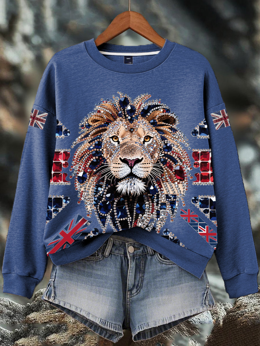 Women's British imitation diamond hot-drilling Print Sweatshirt