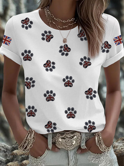 Women's British imitation diamond hot-drilling Printed Iron On Short Sleeve T-Shirt