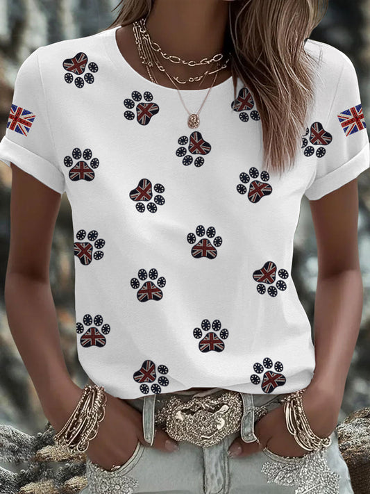 Women's British imitation diamond hot-drilling Printed Iron On Short Sleeve T-Shirt