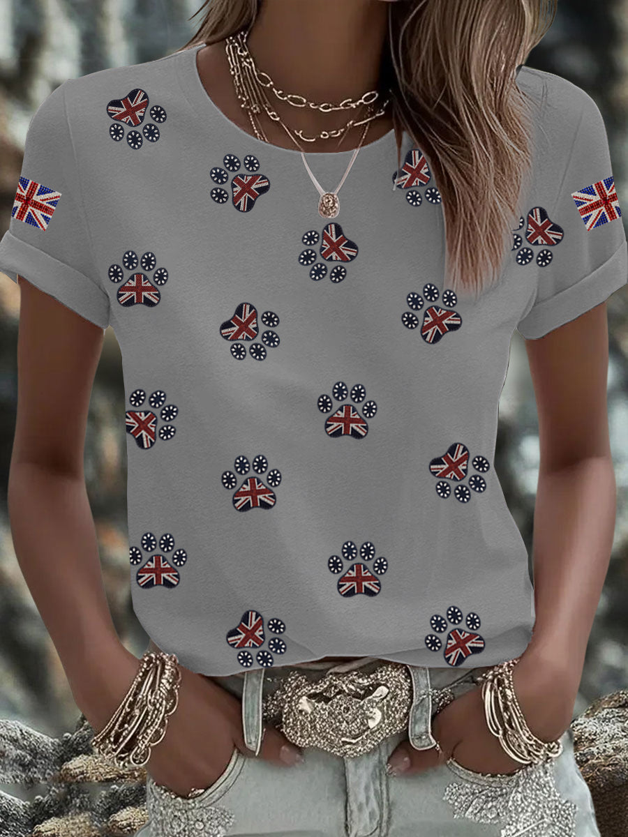 Women's British imitation diamond hot-drilling Printed Iron On Short Sleeve T-Shirt
