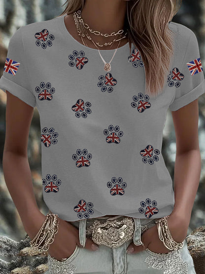 Women's British imitation diamond hot-drilling Printed Iron On Short Sleeve T-Shirt