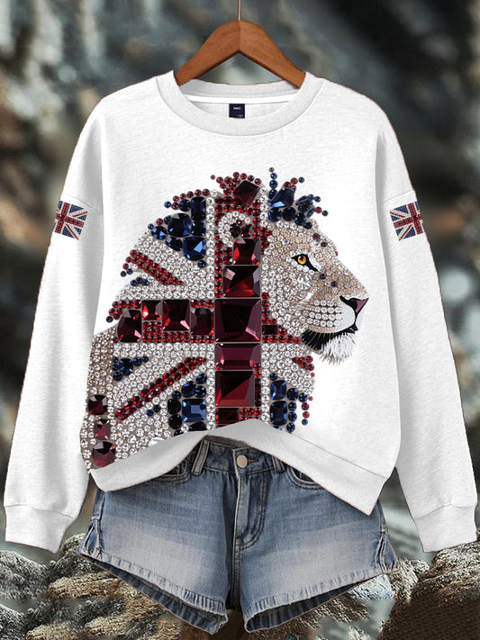 Women's British imitation diamond hot-drilling Print Sweatshirt