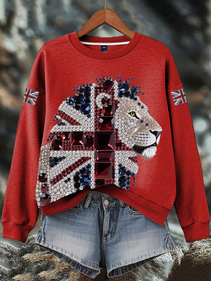 Women's British imitation diamond hot-drilling Print Sweatshirt