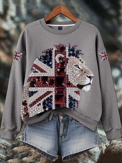 Women's British imitation diamond hot-drilling Print Sweatshirt