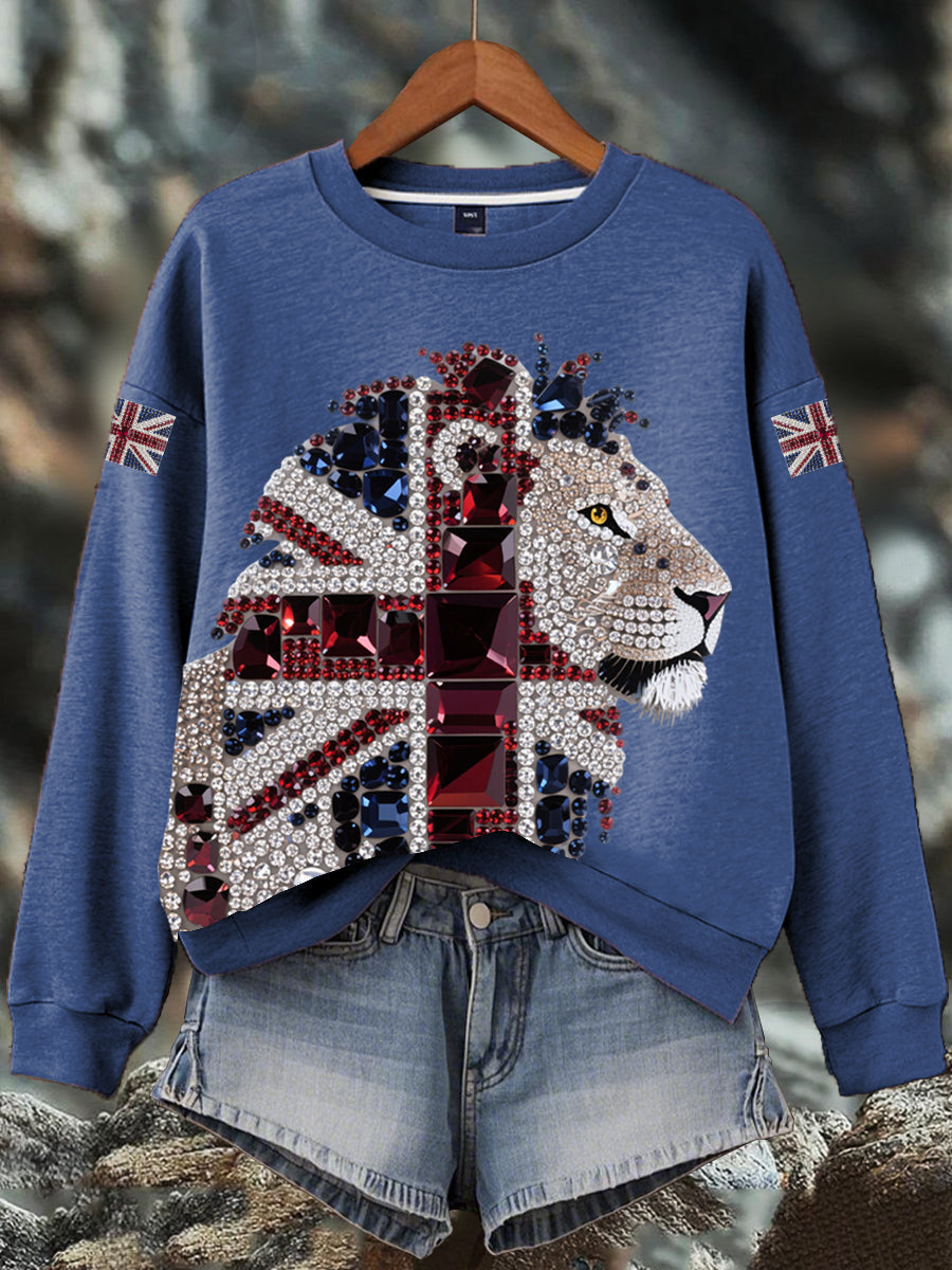 Women's British imitation diamond hot-drilling Print Sweatshirt