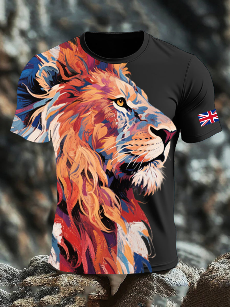 Men's UK Flag Lion Printed T-shirt