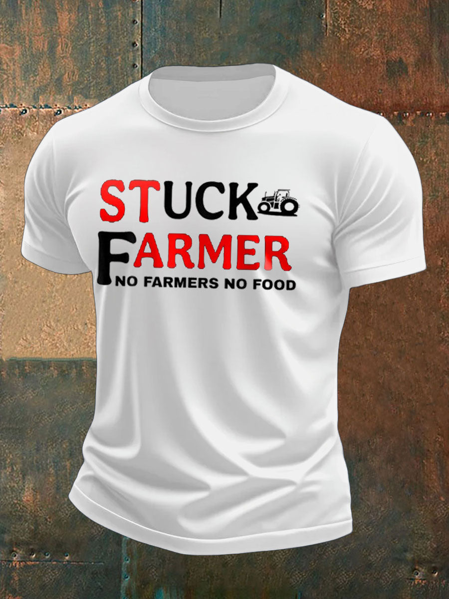 Men's Stuck Farmer Funny Printed T-shirt