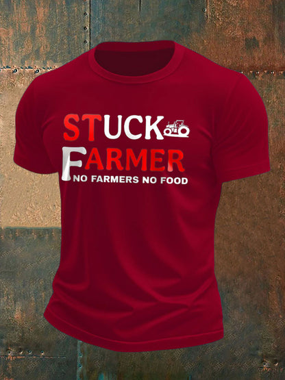Men's Stuck Farmer Funny Printed T-shirt