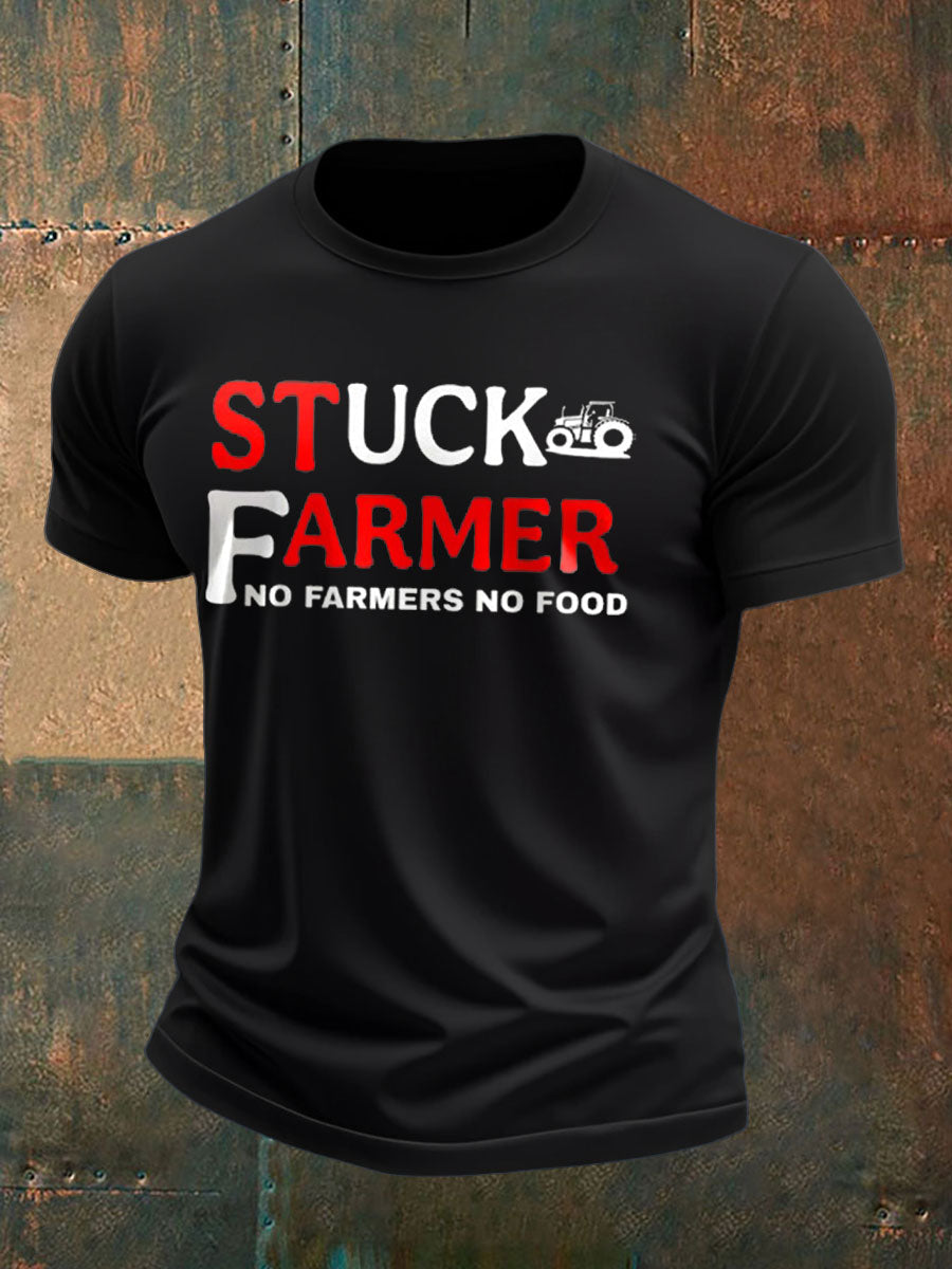 Men's Stuck Farmer Funny Printed T-shirt
