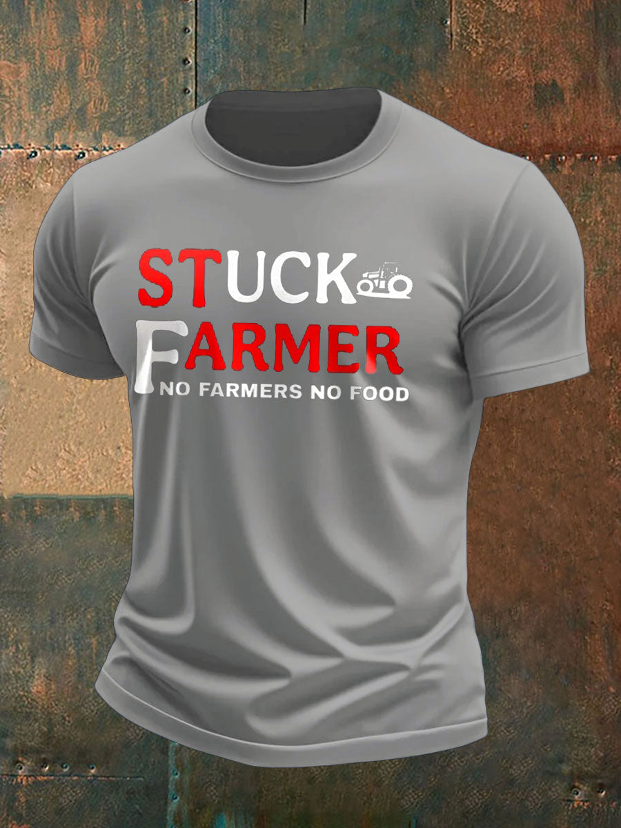 Men's Stuck Farmer Funny Printed T-shirt