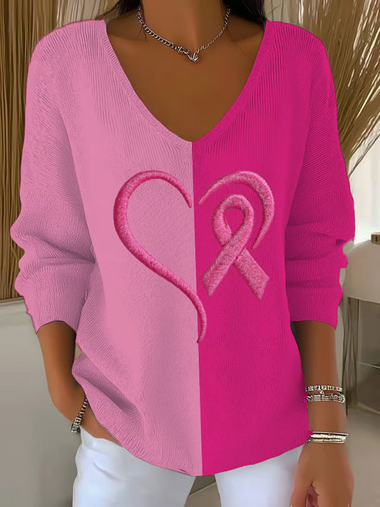 Women's Breast Cancer Awareness Pink Ribbon Print Casual Top