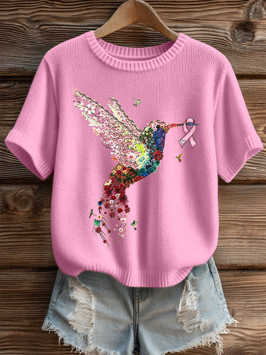 Women's Pink Hummingbird Print Show Casual T-shirt