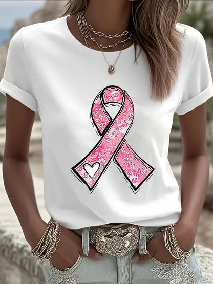 Women's Breast Cancer Awareness Pink Ribbon Print Casual Sweatshirt