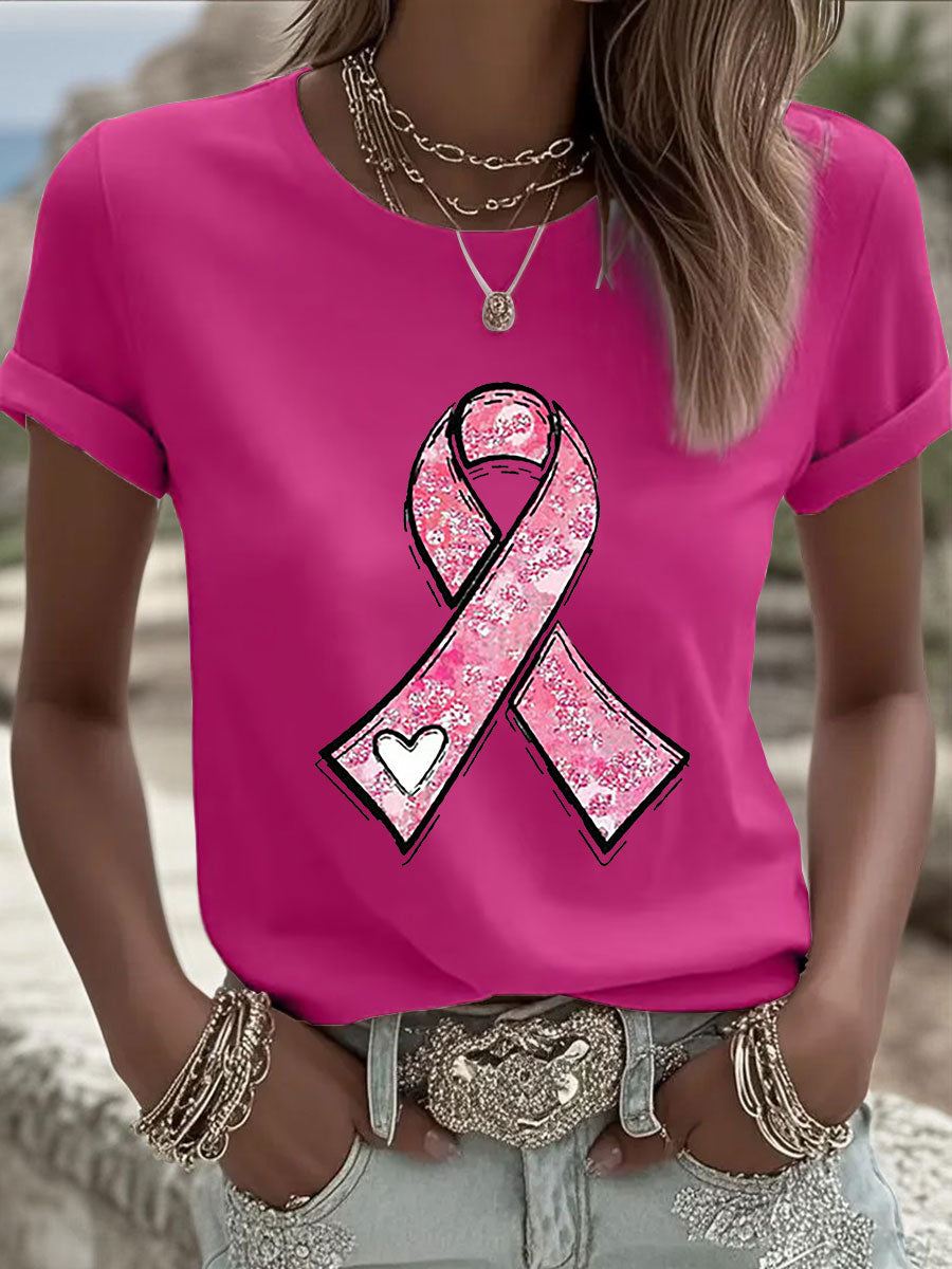 Women's Breast Cancer Awareness Pink Ribbon Print Casual Sweatshirt