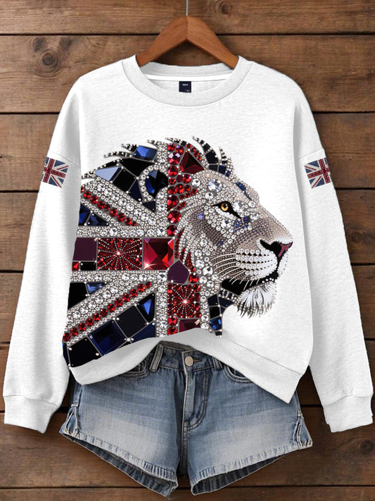 Women's British imitation diamond hot-drilling Print Sweatshirt