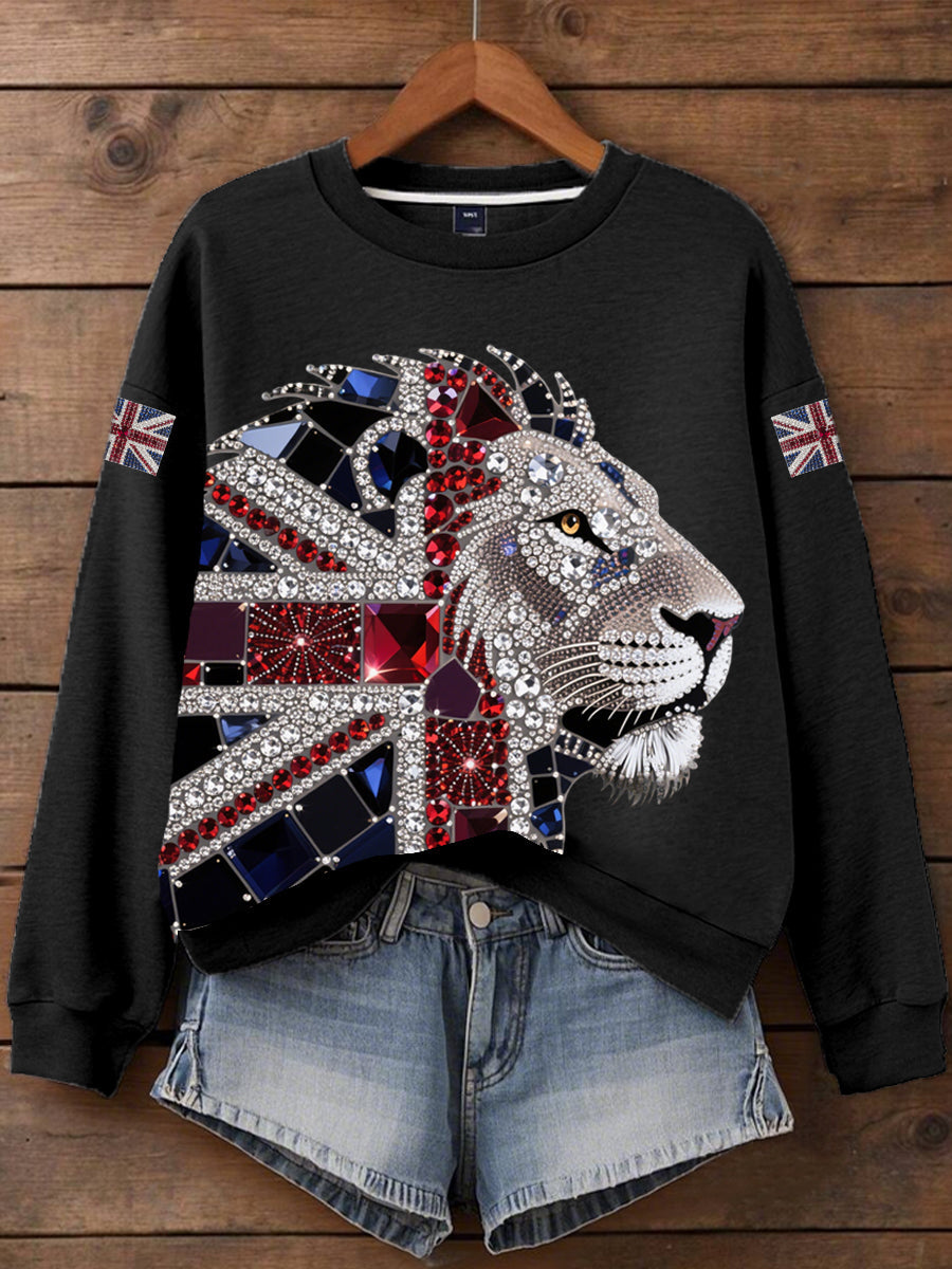 Women's British imitation diamond hot-drilling Print Sweatshirt
