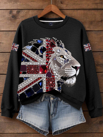 Women's British imitation diamond hot-drilling Print Sweatshirt