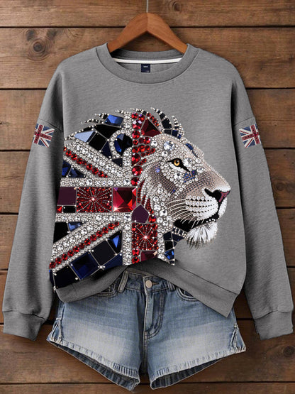 Women's British imitation diamond hot-drilling Print Sweatshirt