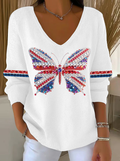 Women's British imitation diamond hot-drilling Printed Casual Top