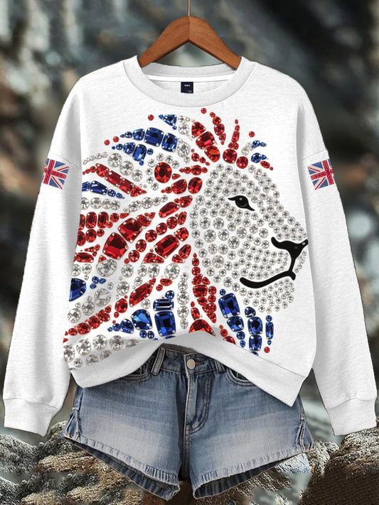 Women's British imitation diamond hot-drilling Print Sweatshirt