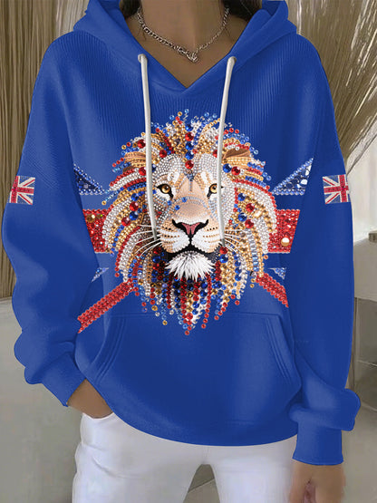 Women's British imitation diamond hot-drilling Printed Casual Hoodie