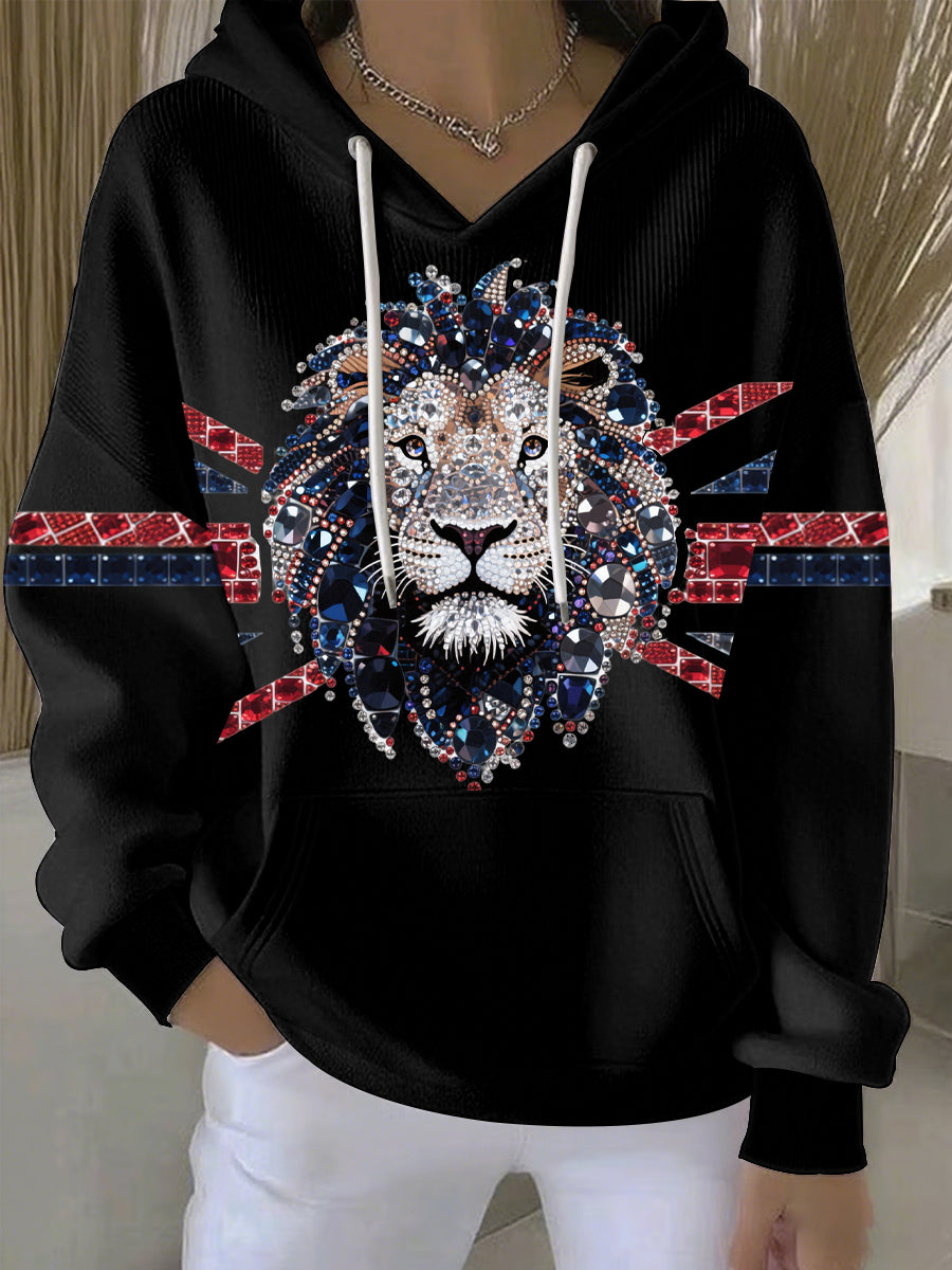Women's British imitation diamond hot-drilling Printed Casual Hoodie