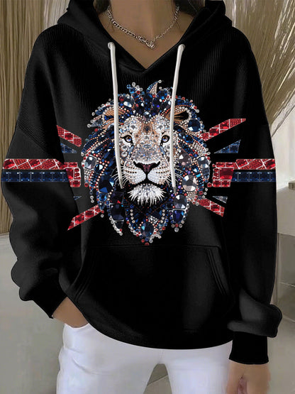 Women's British imitation diamond hot-drilling Printed Casual Hoodie