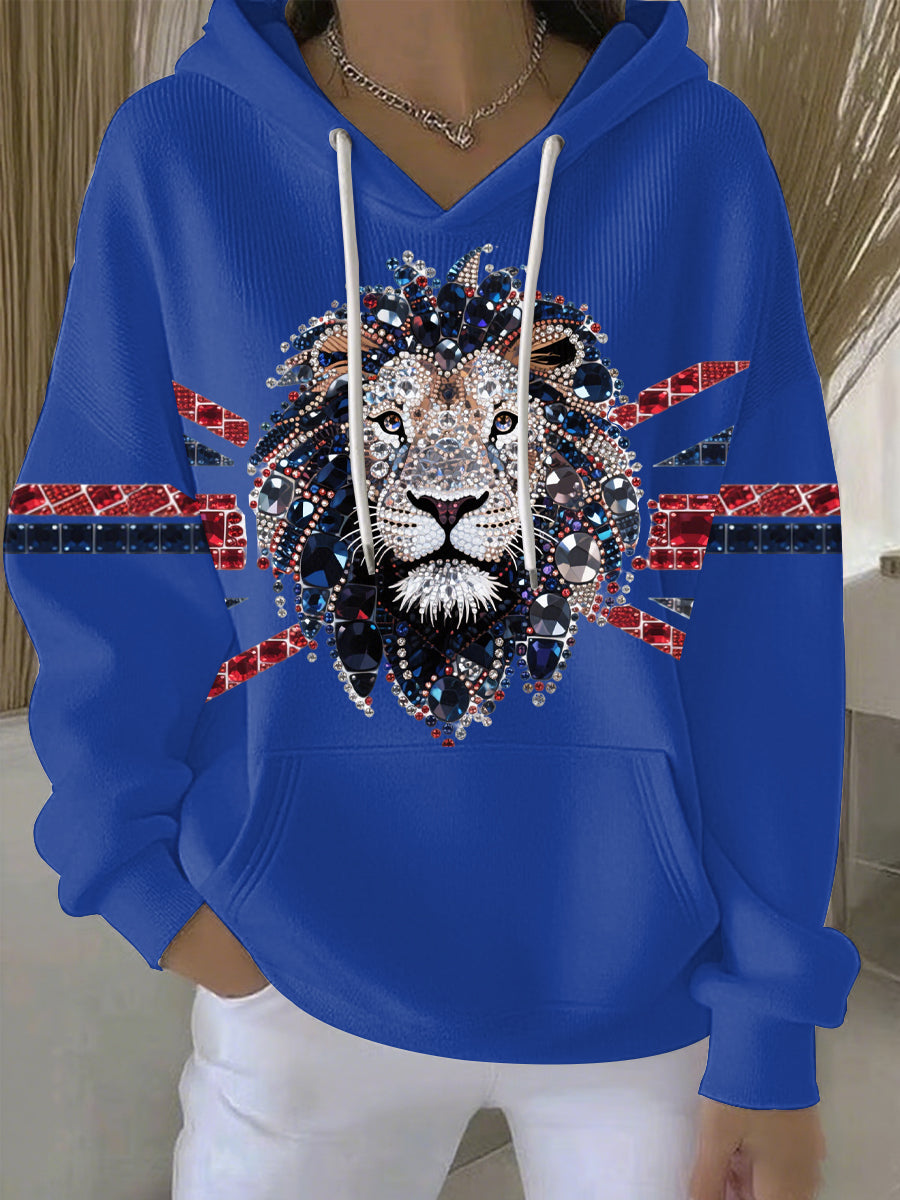 Women's British imitation diamond hot-drilling Printed Casual Hoodie