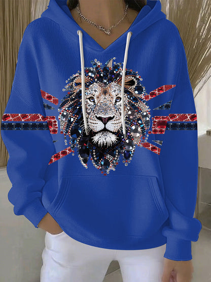 Women's British imitation diamond hot-drilling Printed Casual Hoodie