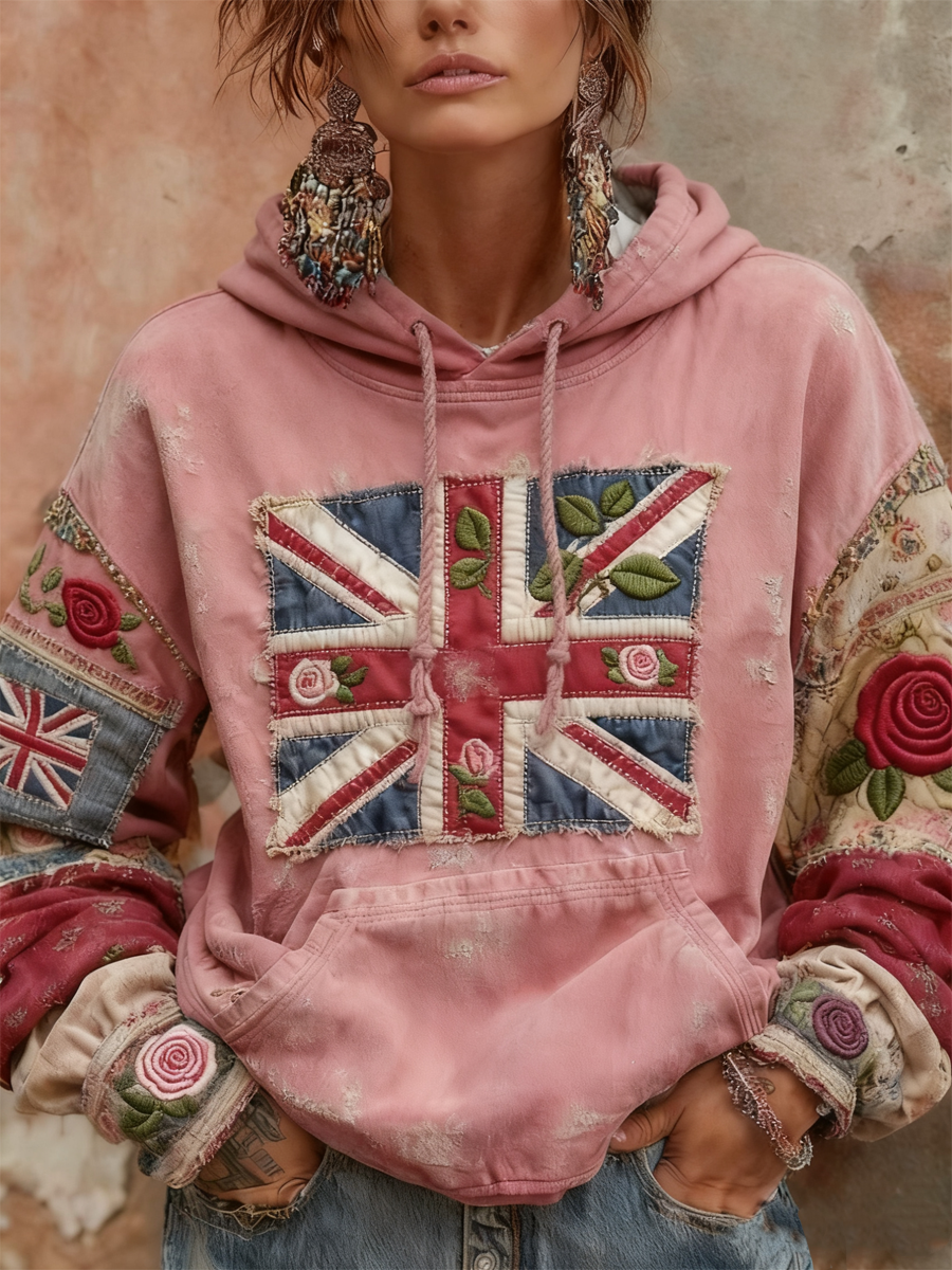 Women's Union Jack and rose print hoodie