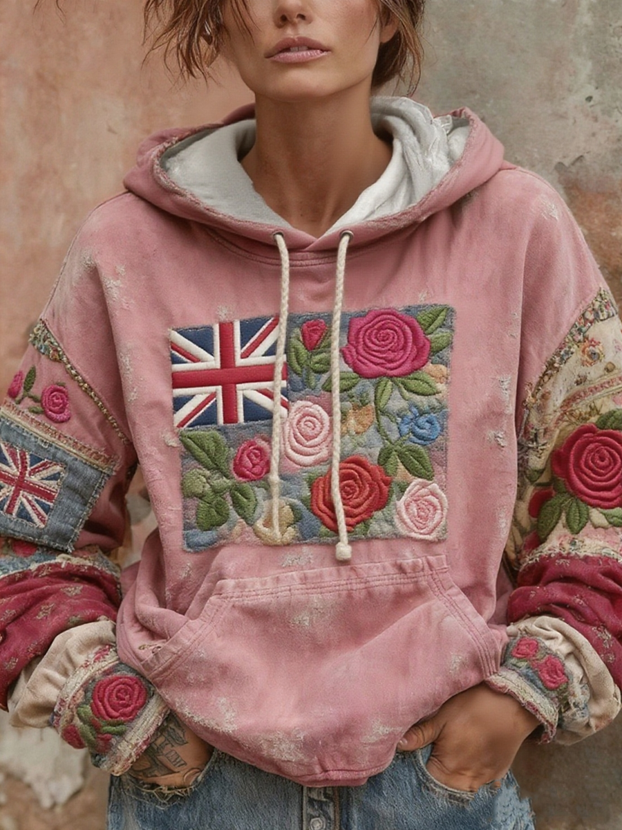 Women's Union Jack and rose print hoodie