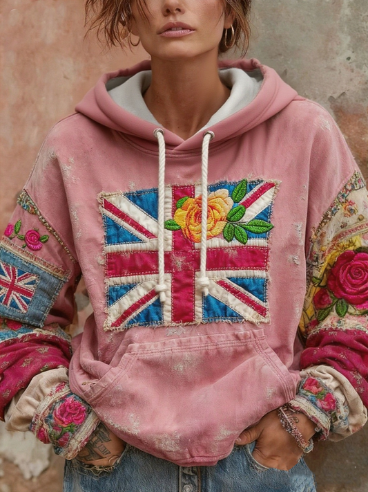 Women's Union Jack and rose print hoodie